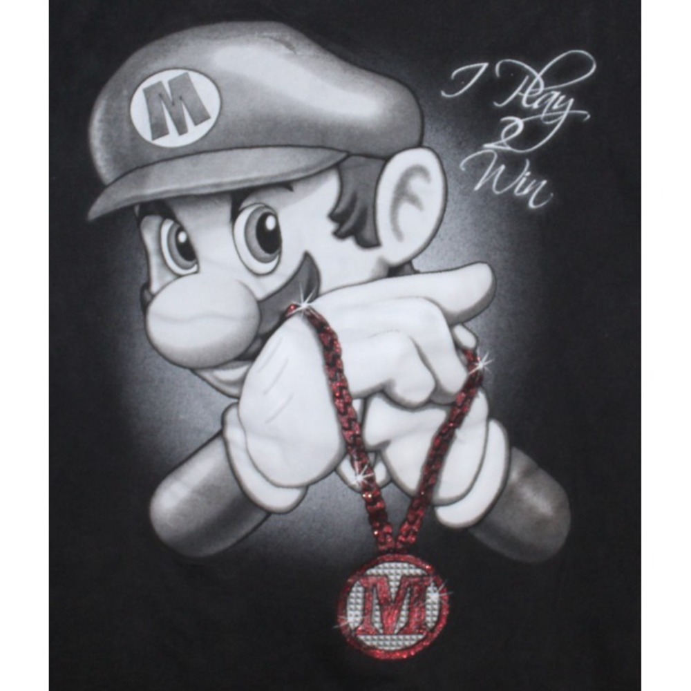 Phat Dog Mario I Play 2 Win T Shirt Mens Large Black Good Y2K Graphic Tee
